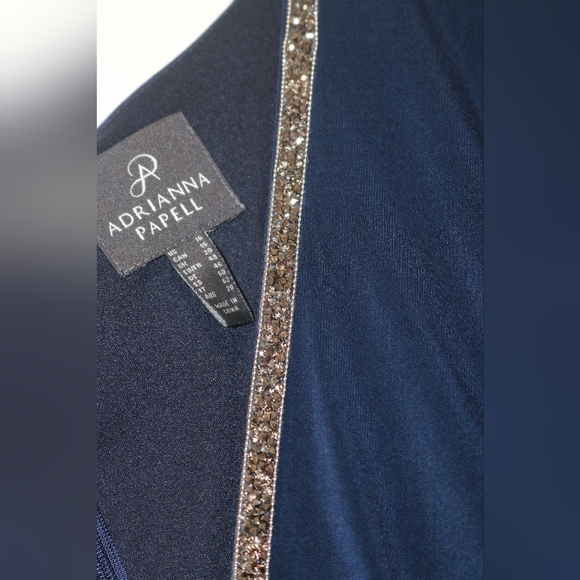 Adrianna Papell Women's Asymmetric Beaded V-Neck Dress - Midnight - Picture 5 of 13